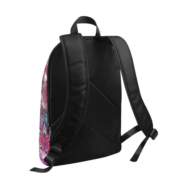 Eudialyte crystal art fabric backpack – back view, rare red-pink heart energy wearable art | Crystal Apertures