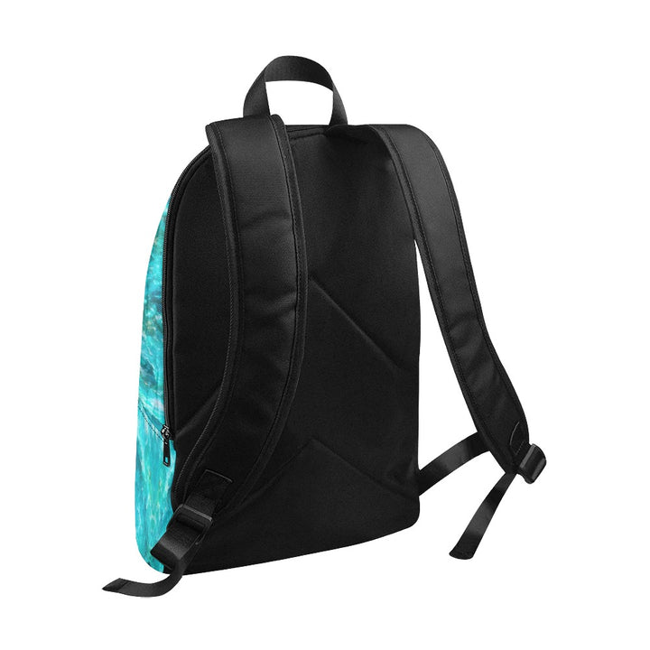 Chrysocolla crystal art fabric backpack – back view, teal and turquoise wearable art | Crystal Apertures