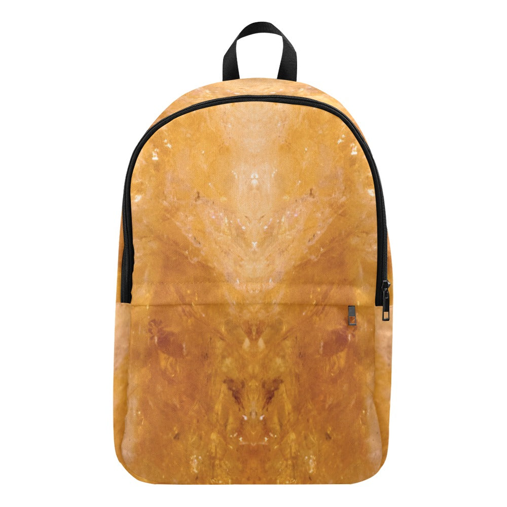 Citrine crystal art fabric backpack – front view, golden abundance wearable art | Crystal Apertures
