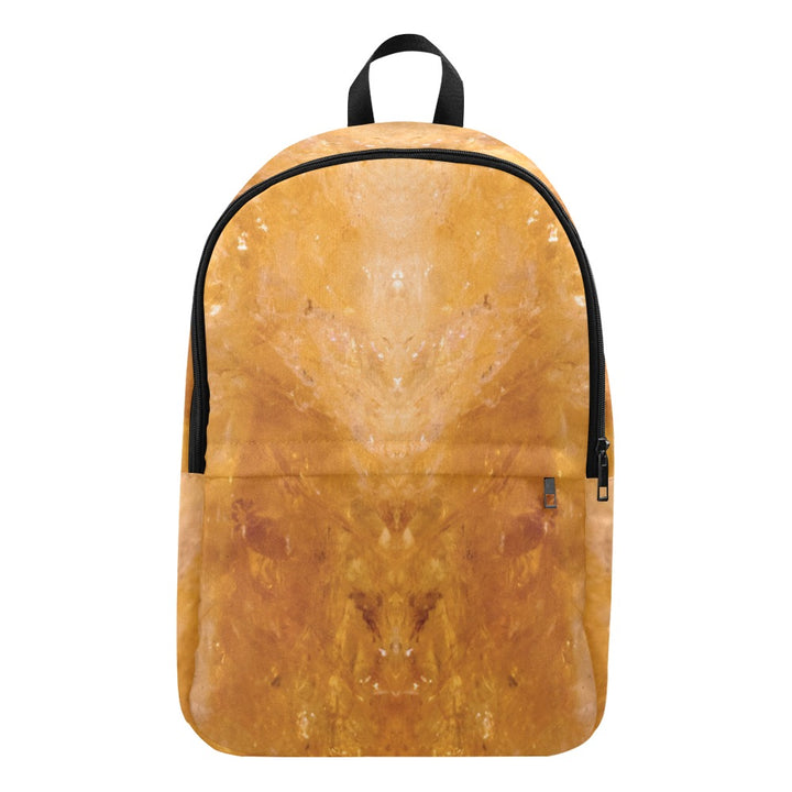 Citrine crystal art fabric backpack – front view, golden abundance wearable art | Crystal Apertures