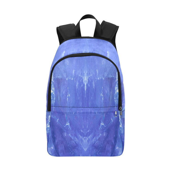 Tanzanite crystal art fabric backpack – crystal print detail, deep blue-violet wearable art | Crystal Apertures