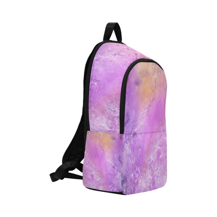 Ametrine crystal art fabric backpack – left side view, purple and gold balance wearable art | Crystal Apertures