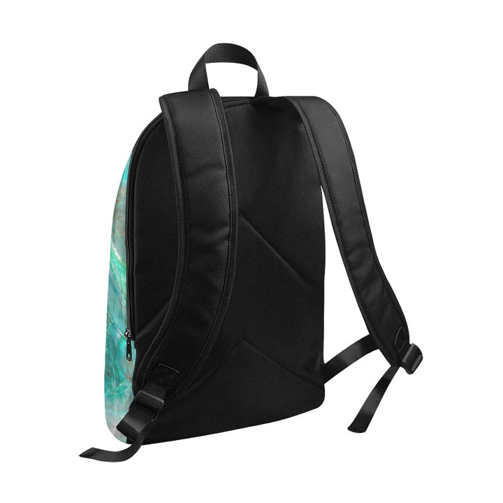 Quantum Quattro crystal art fabric backpack – back view, multi-stone healing energy wearable art | Crystal Apertures