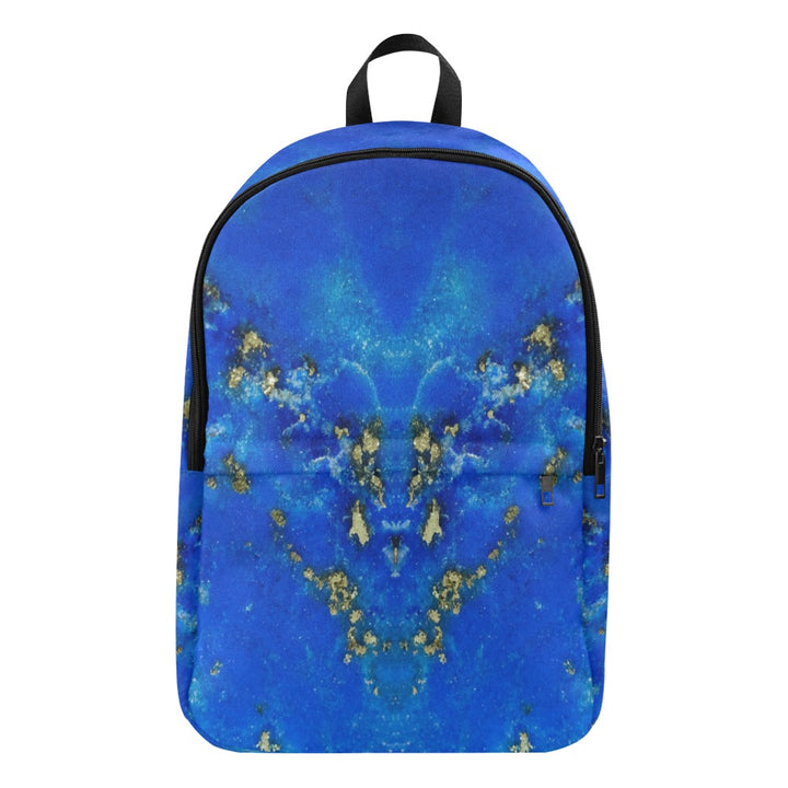 Lapis Lazuli crystal art fabric backpack – front view, deep blue wisdom wearable art | Crystal Apertures