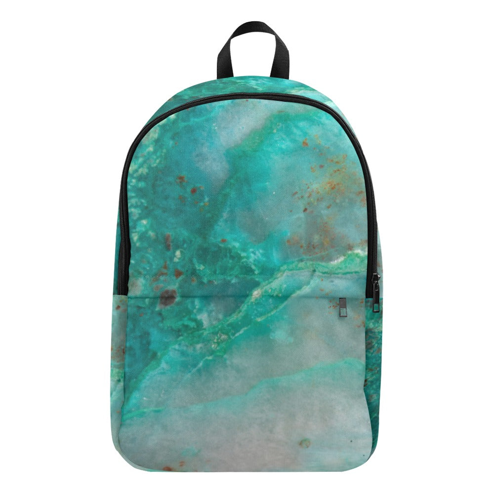Quantum Quattro crystal art fabric backpack – front view, multi-stone healing energy wearable art | Crystal Apertures
