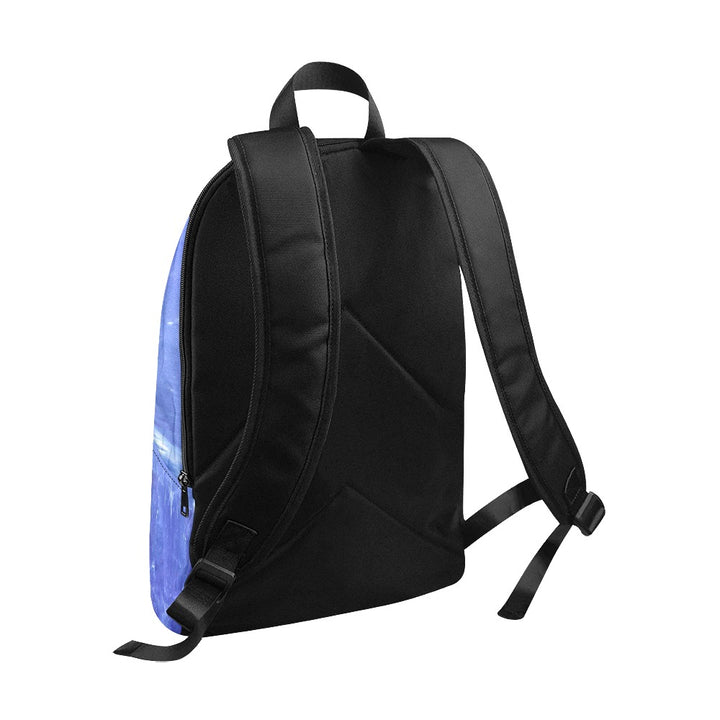 Tanzanite crystal art fabric backpack – back view, deep blue-violet wearable art | Crystal Apertures