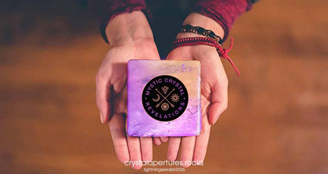 Mystic Crystal Revelations symbol on a gift box of Ametrine for home catalogue page