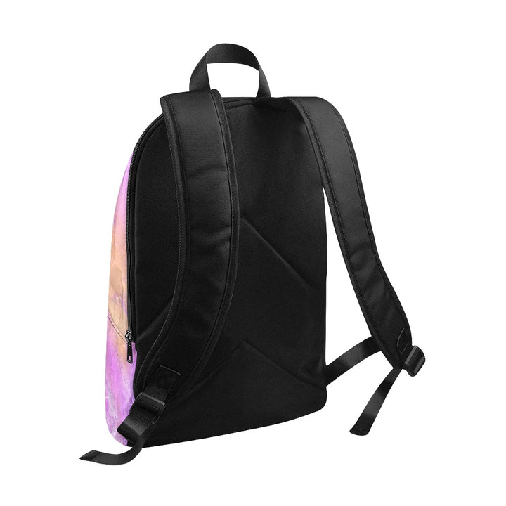 Ametrine crystal art fabric backpack – back view, purple and gold balance wearable art | Crystal Apertures