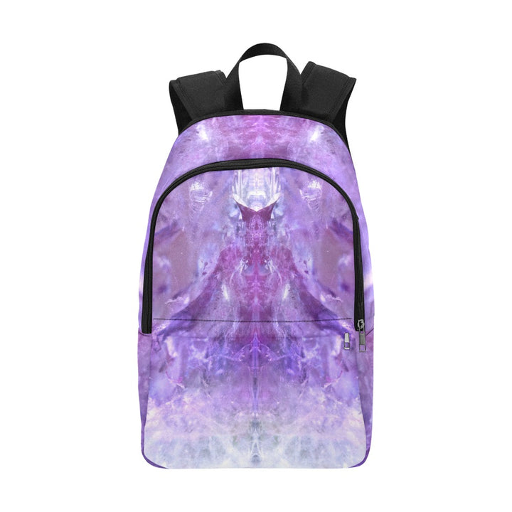 Amethyst crystal art fabric backpack – crystal print detail, purple spiritual wisdom wearable art | Crystal Apertures