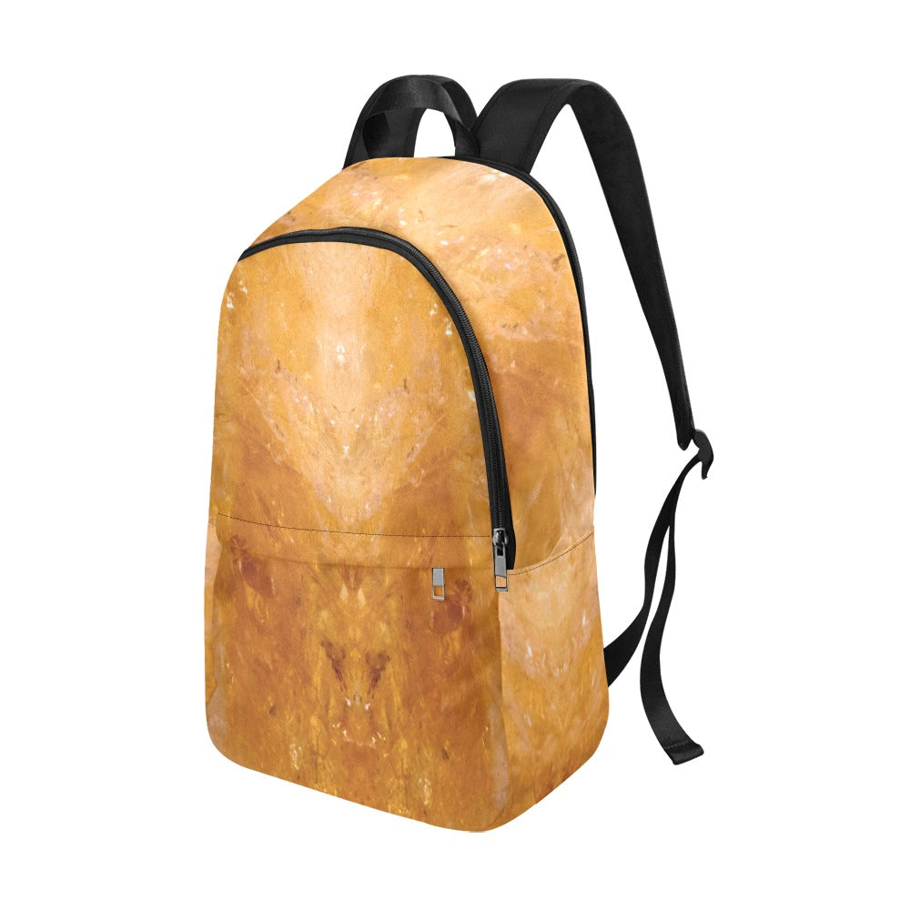 Citrine crystal art fabric backpack – right side view, golden abundance wearable art | Crystal Apertures