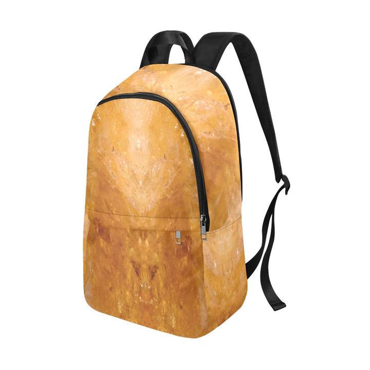 Citrine crystal art fabric backpack – right side view, golden abundance wearable art | Crystal Apertures