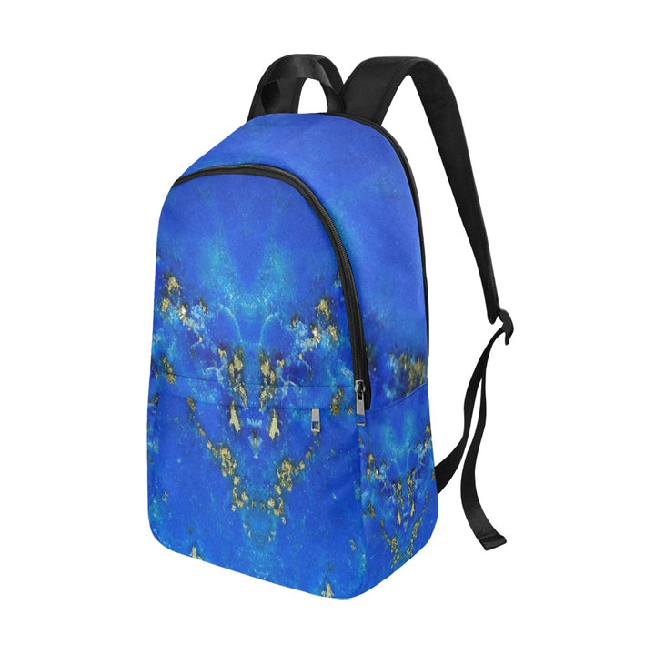 Lapis Lazuli crystal art fabric backpack – right side view, deep blue wisdom wearable art | Crystal Apertures