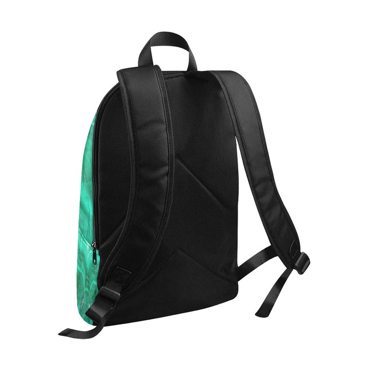 Malachite Fabric Backpack – rear view showing padded black back panel and adjustable shoulder straps | Crystal Apertures